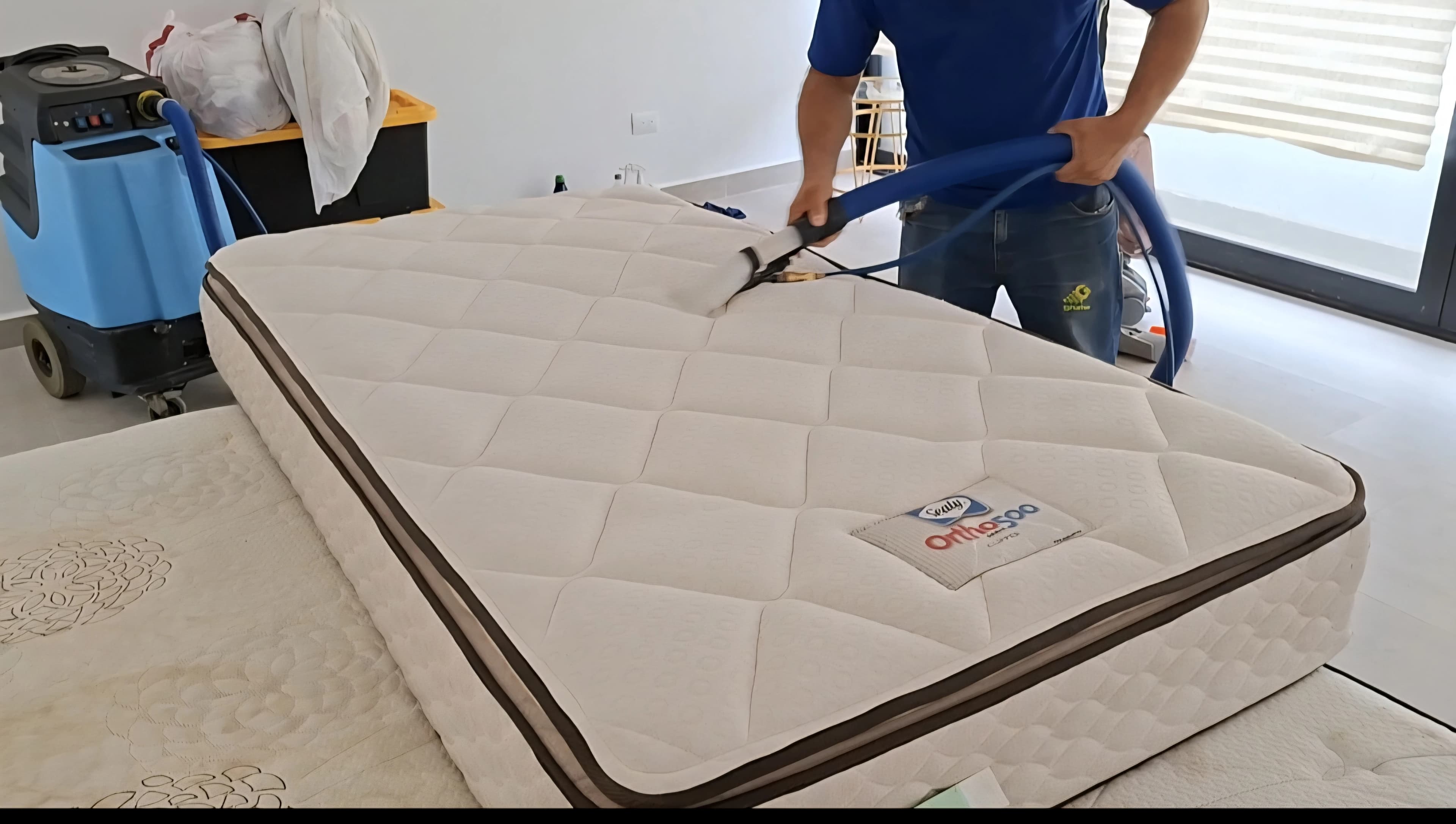 Colchón siendo limpiado con equipo industrial en domicilio — servicio Lavado Real Monterrey